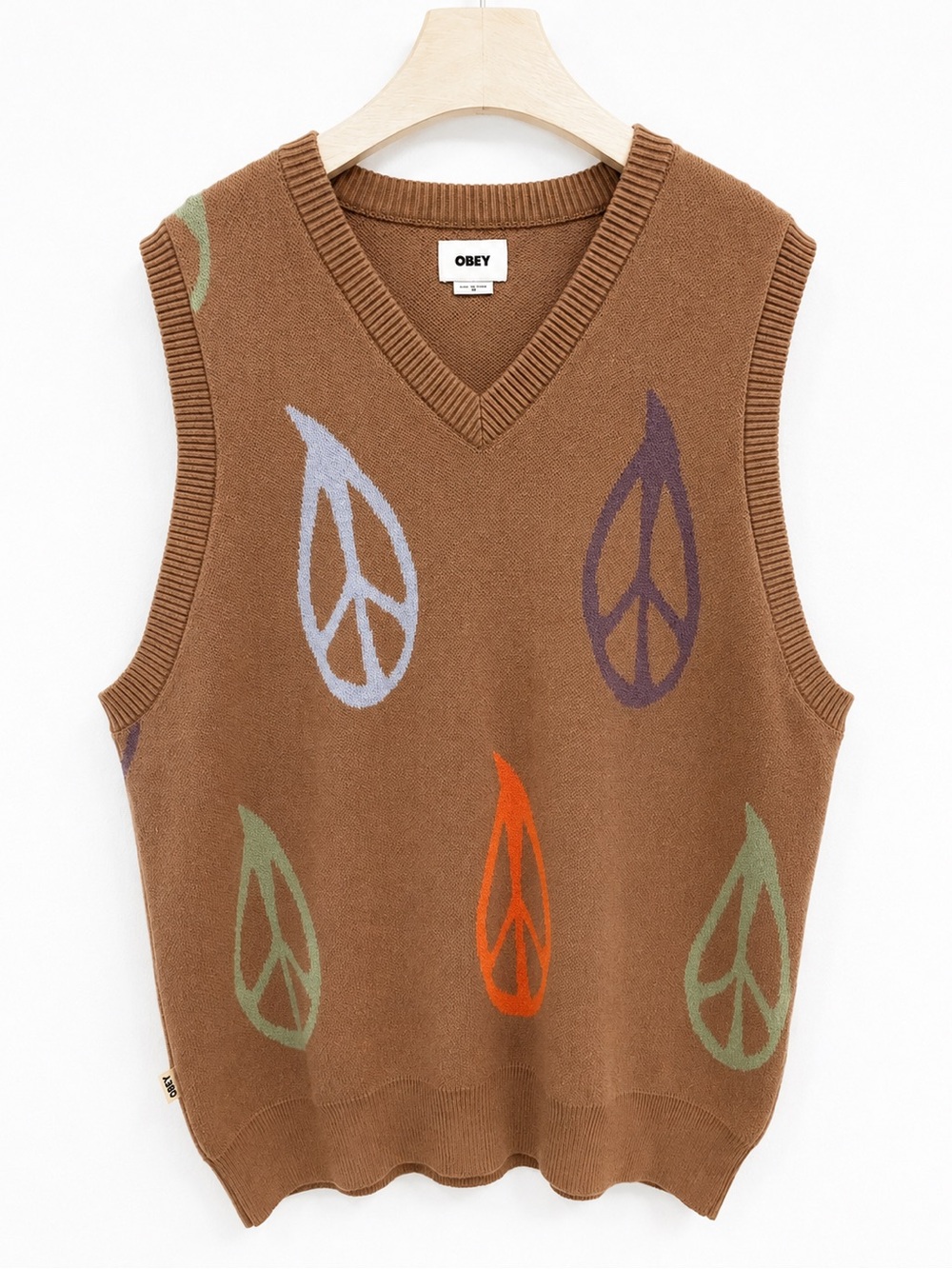 Obey Sweater Vest Peaced Men’s Medium Brown Peace Signs Pullover